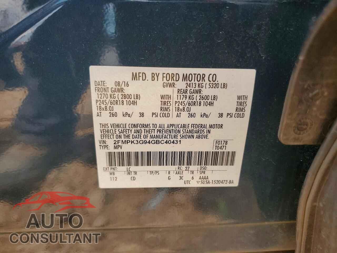 FORD EDGE 2016 - 2FMPK3G94GBC40431
