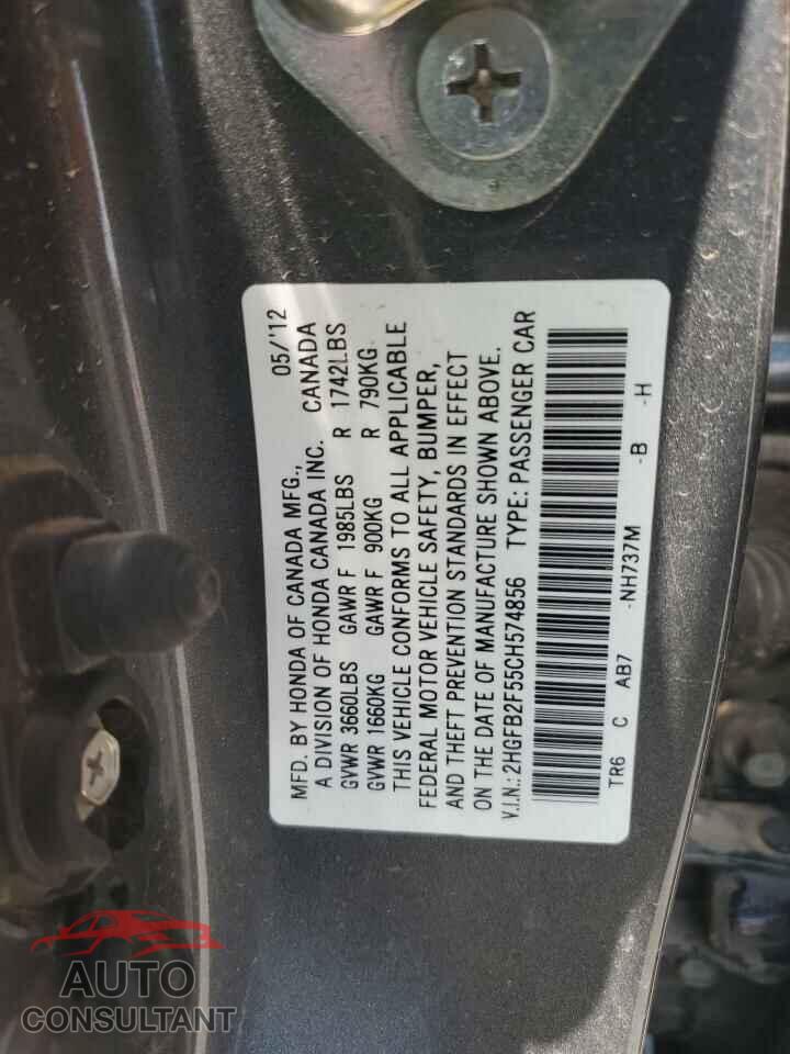 HONDA CIVIC 2012 - 2HGFB2F55CH574856