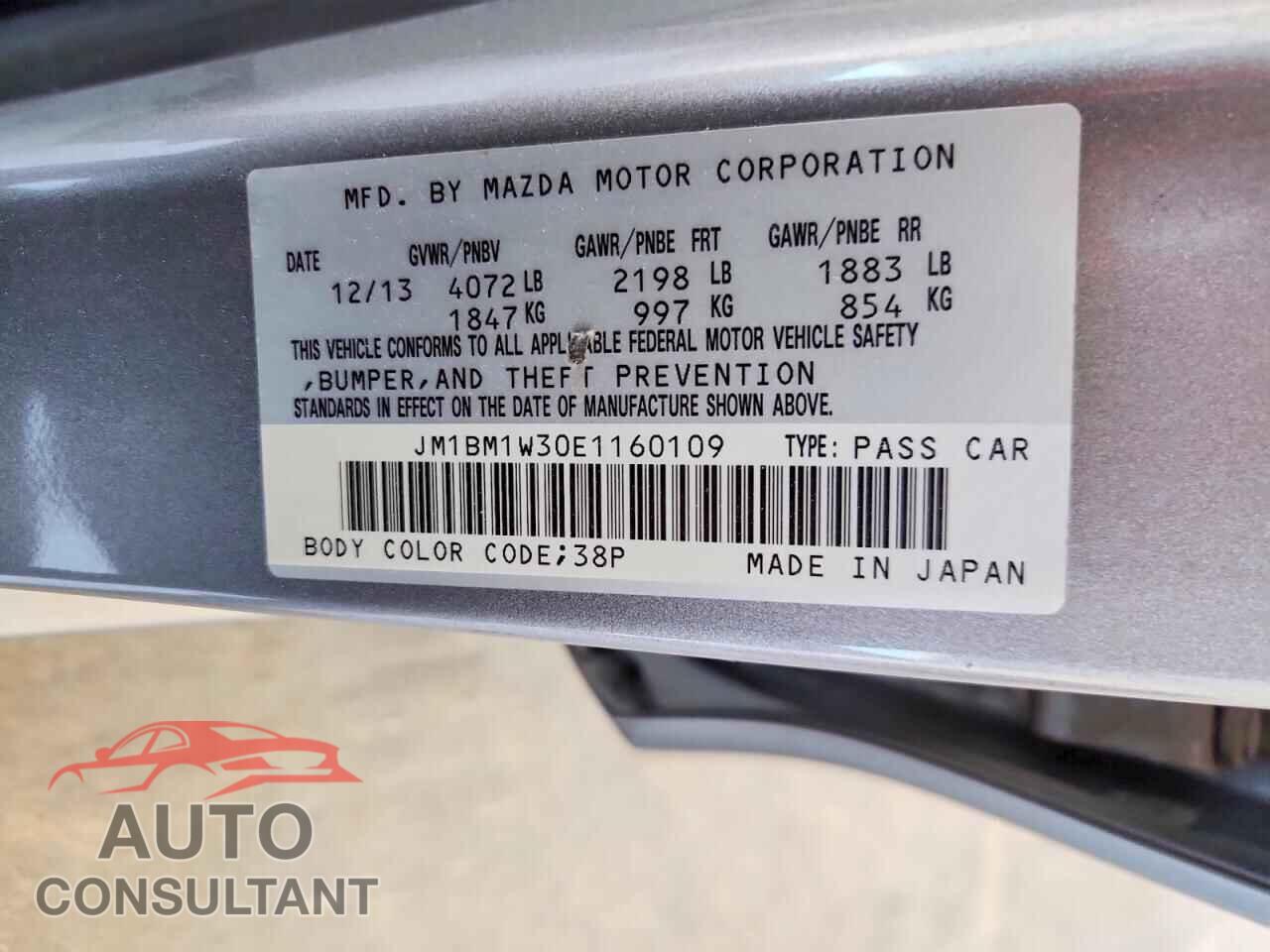 MAZDA 3 2014 - JM1BM1W30E1160109