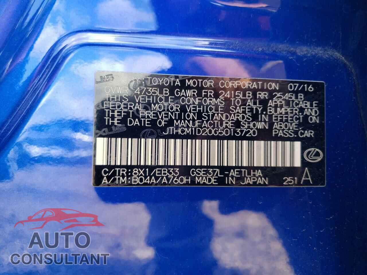 LEXUS IS 2016 - JTHCM1D20G5013720