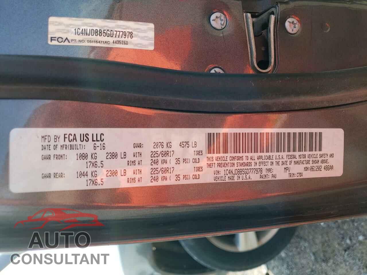 JEEP COMPASS 2016 - 1C4NJDBB5GD777978