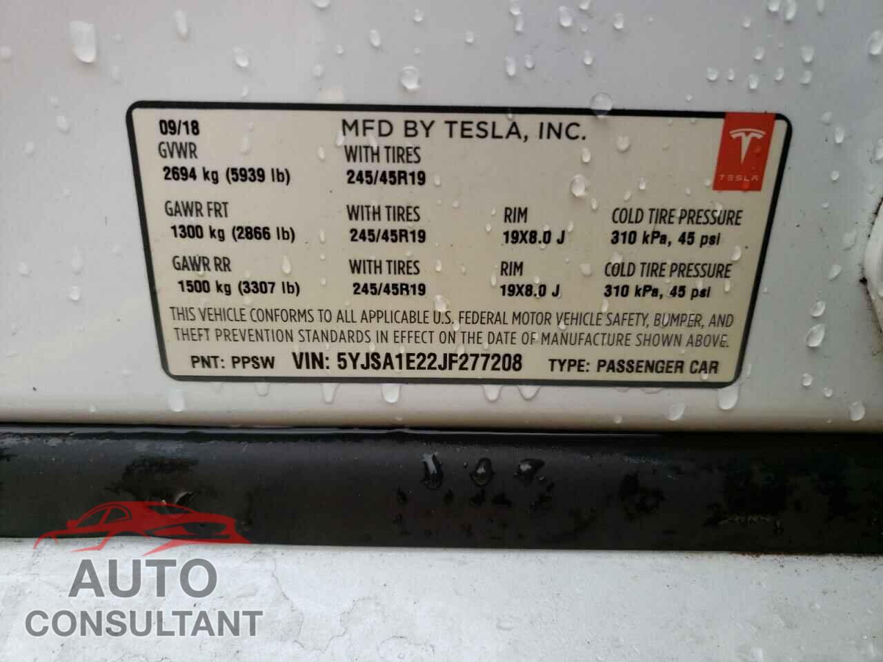 TESLA MODEL S 2018 - 5YJSA1E22JF277208