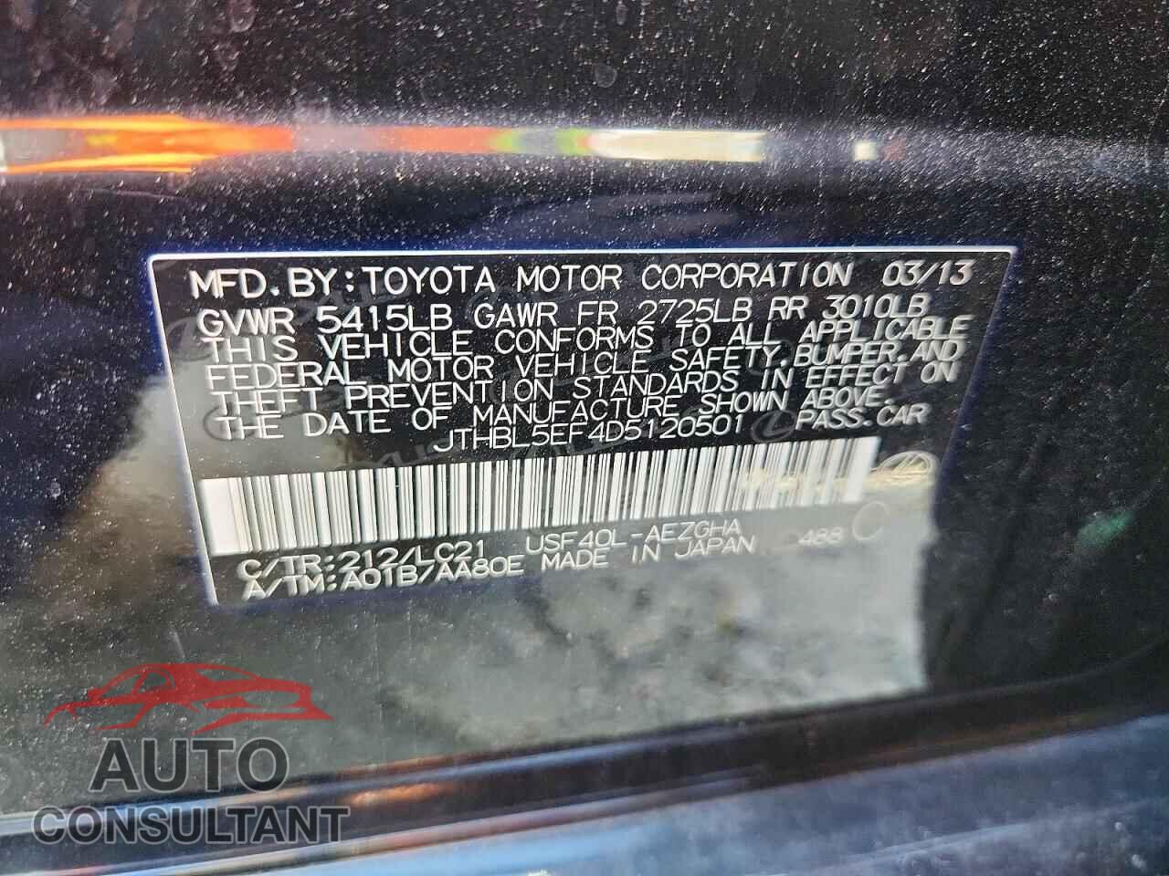 LEXUS LS460 2013 - JTHBL5EF4D5120501
