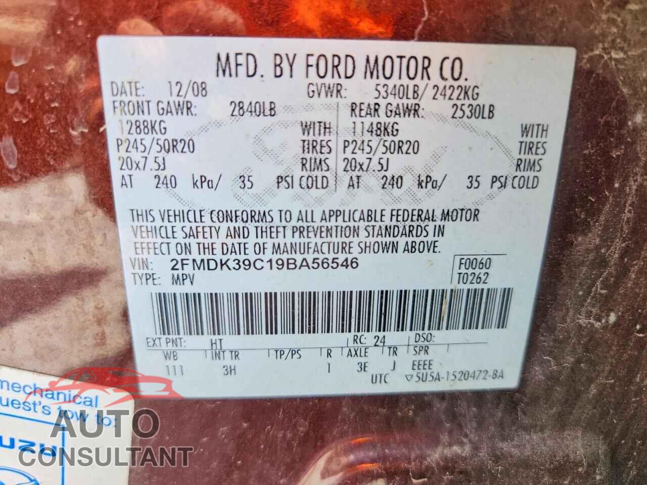 FORD EDGE 2009 - 2FMDK39C19BA56546