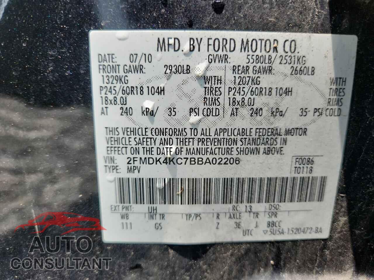 FORD EDGE 2011 - 2FMDK4KC7BBA02206