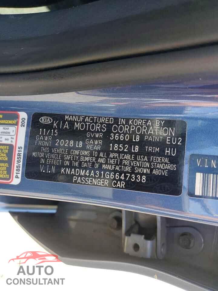 KIA RIO 2016 - KNADM4A31G6647338