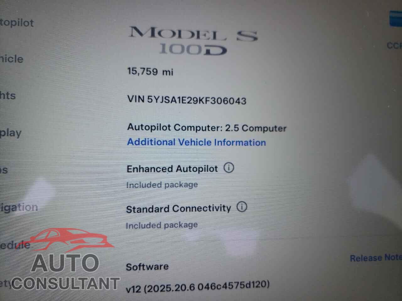 TESLA MODEL S 2019 - 5YJSA1E29KF306043