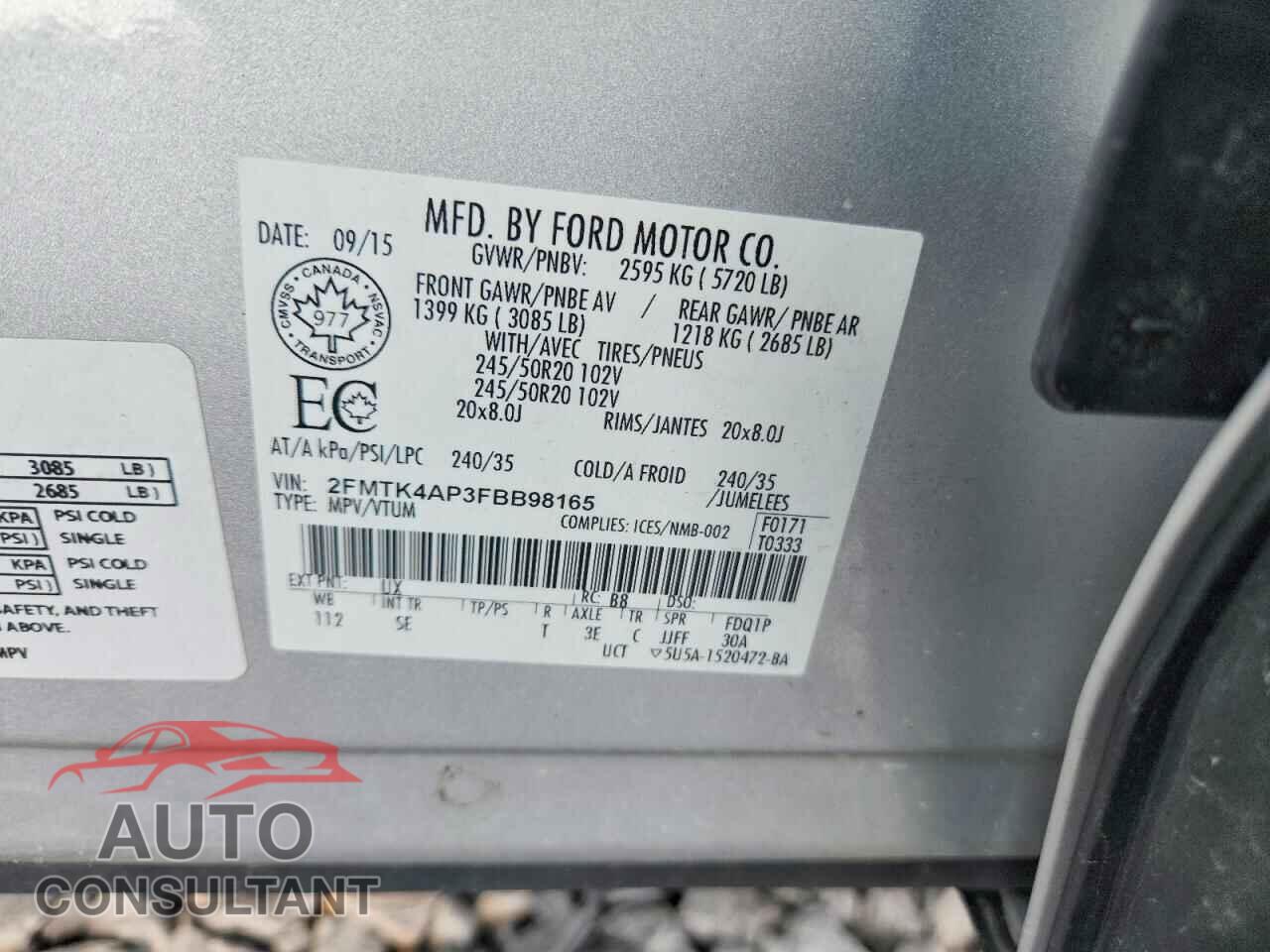 FORD EDGE 2015 - 2FMTK4AP3FBB98165