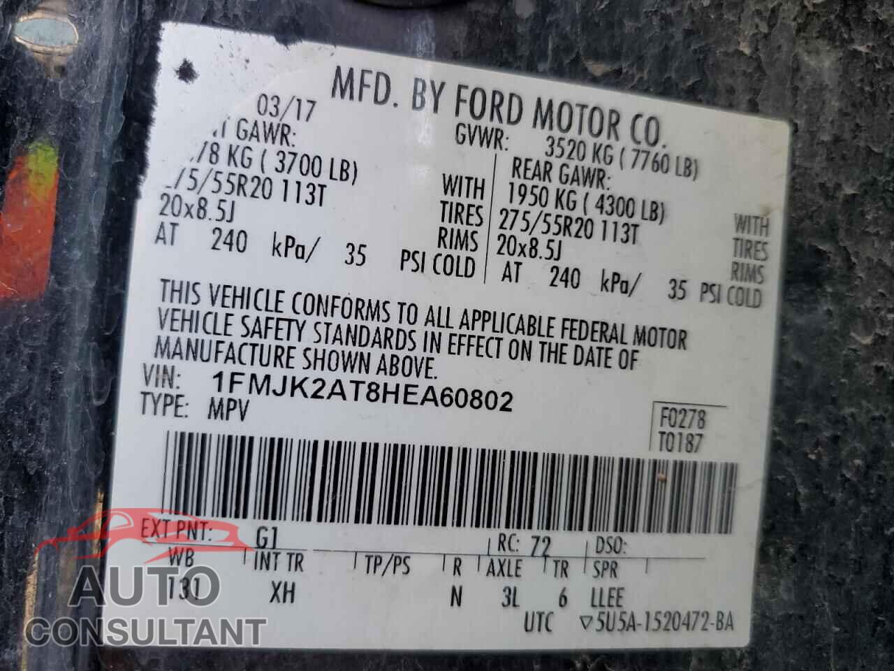 FORD EXPEDITION 2017 - 1FMJK2AT8HEA60802