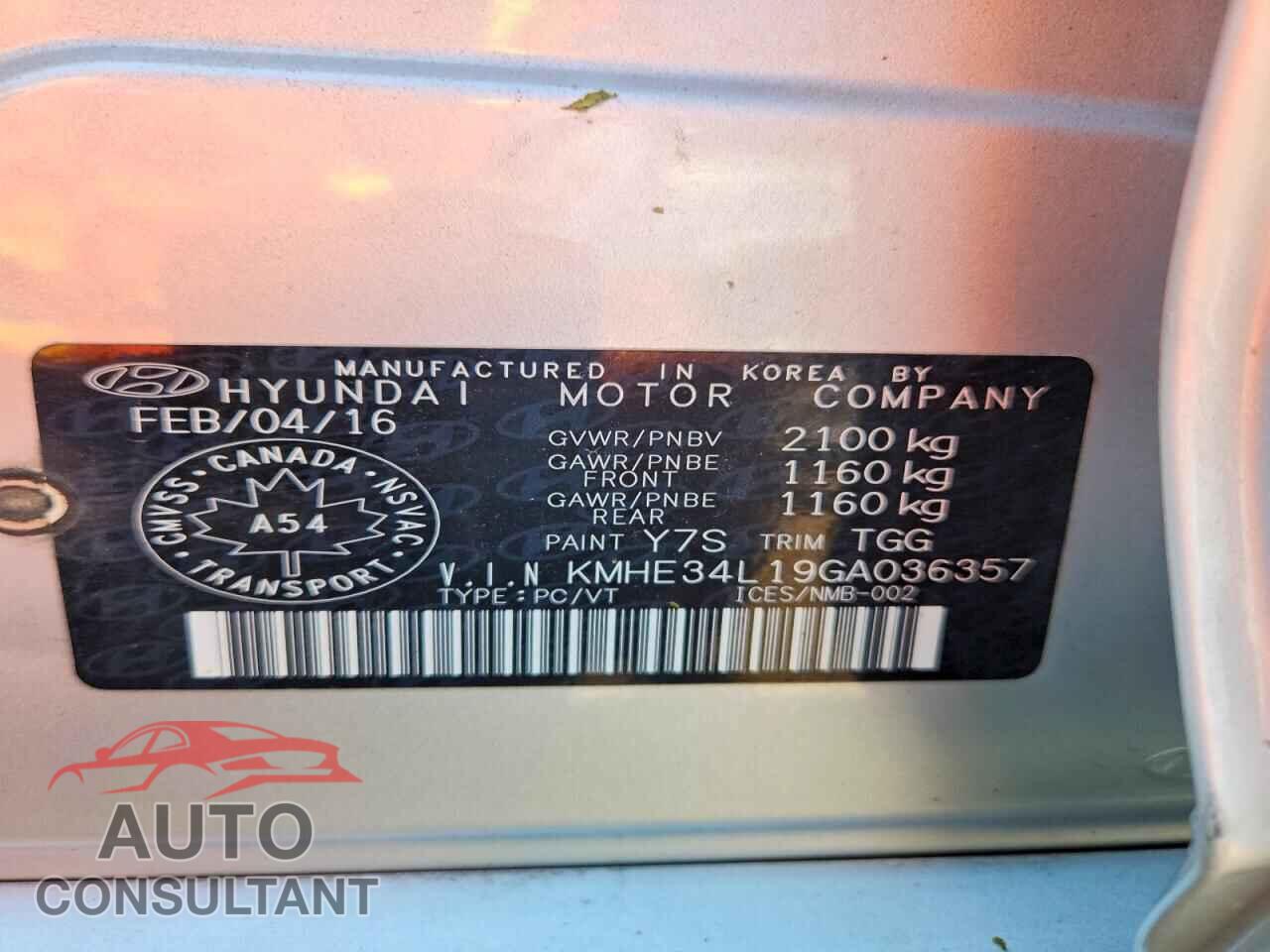 HYUNDAI SONATA 2016 - KMHE34L19GA036357