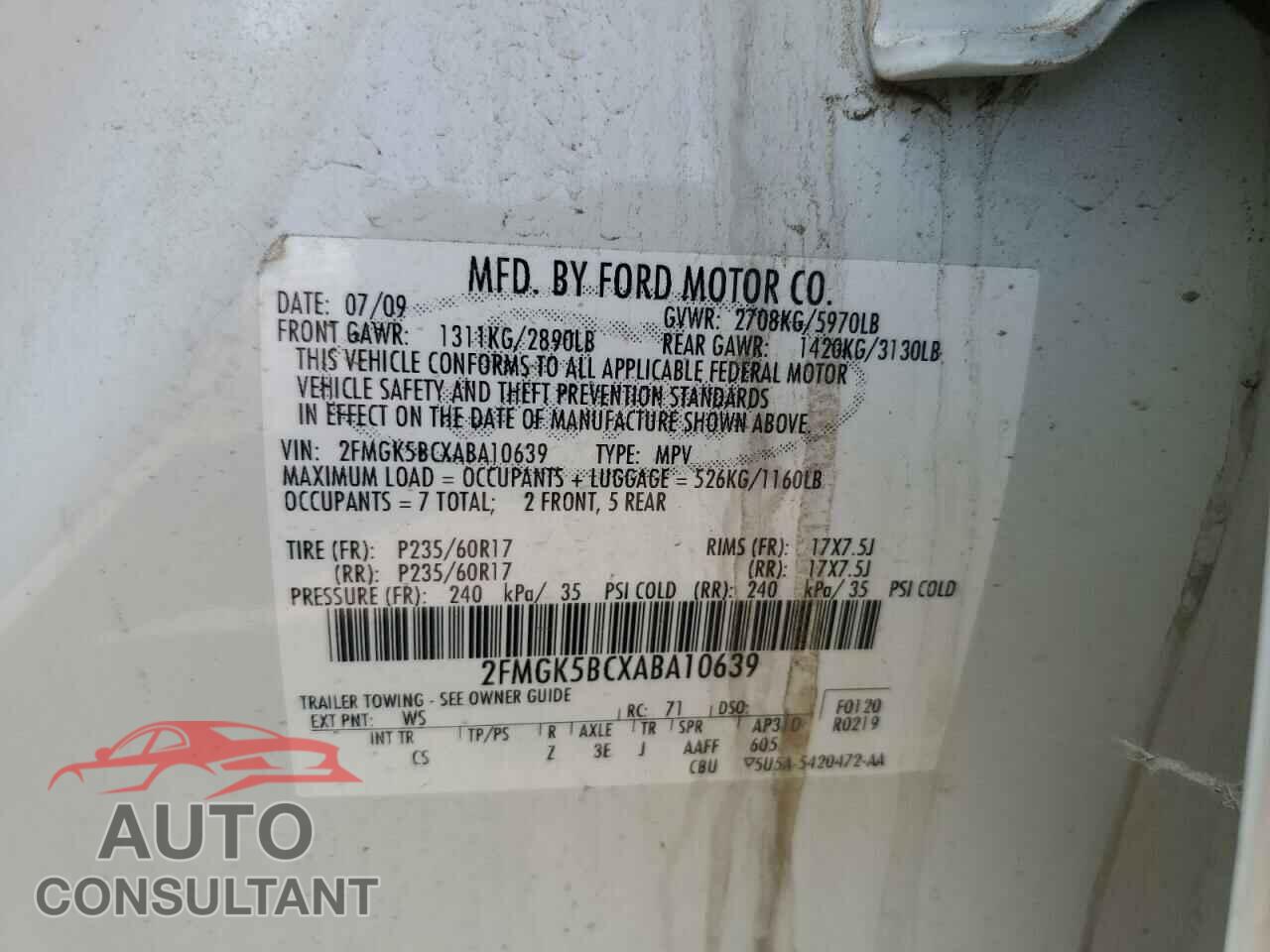FORD FLEX 2010 - 2FMGK5BCXABA10639