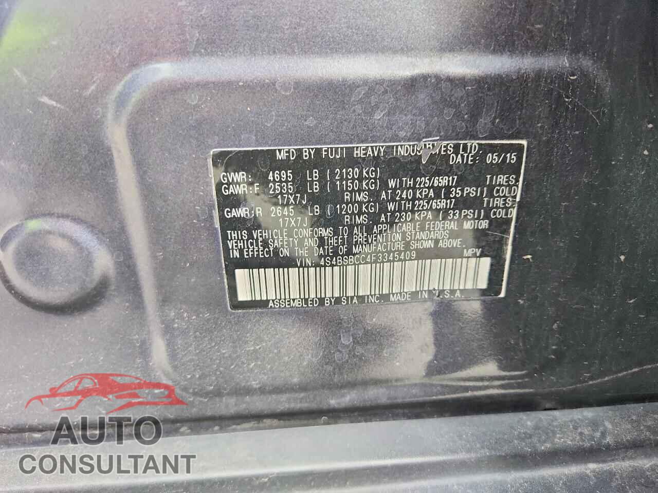 SUBARU OUTBACK 2015 - 4S4BSBCC4F3345409