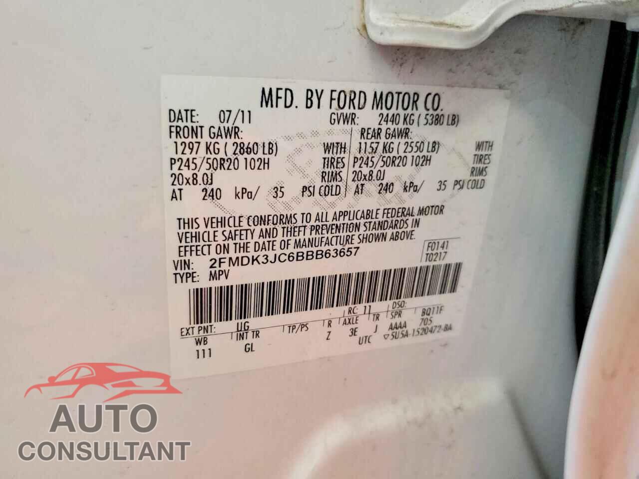 FORD EDGE 2011 - 2FMDK3JC6BBB63657