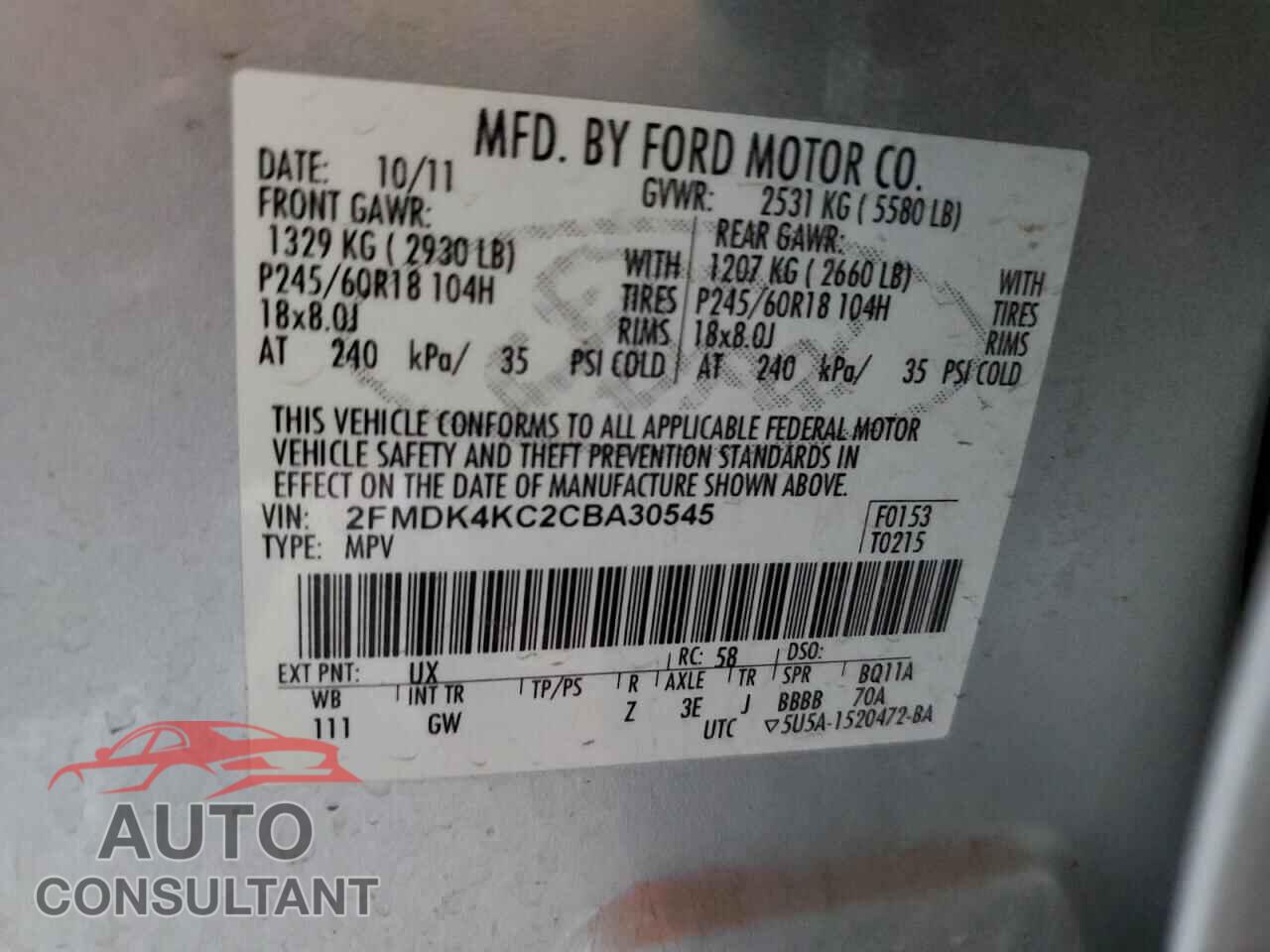 FORD EDGE 2012 - 2FMDK4KC2CBA30545