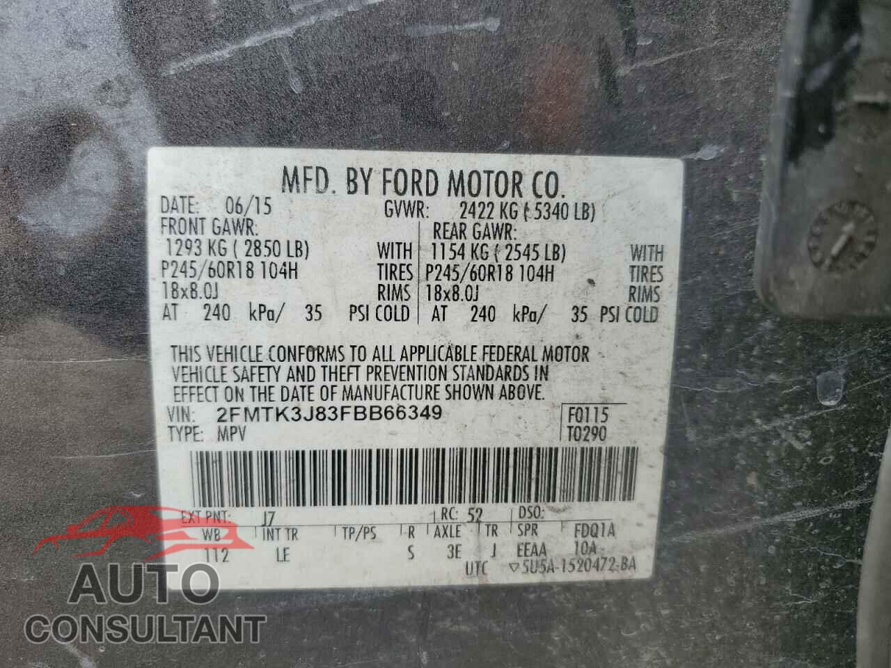FORD EDGE 2015 - 2FMTK3J83FBB66349