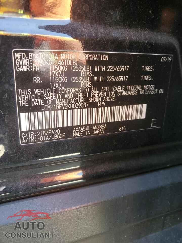 TOYOTA RAV4 2019 - JTMP1RFV2KD039087