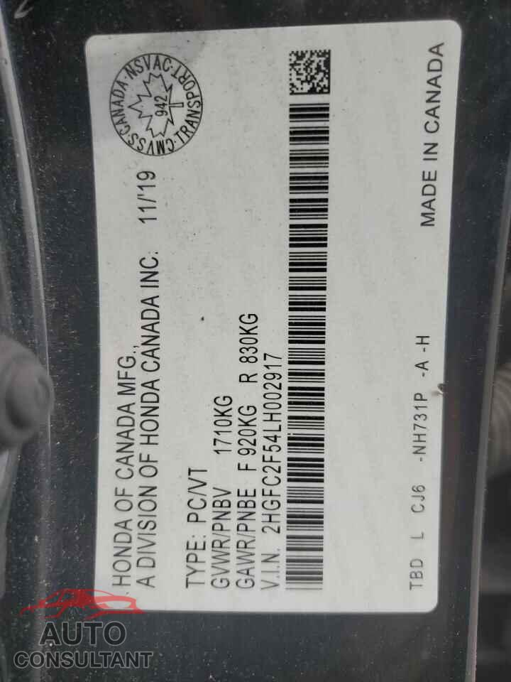 HONDA CIVIC 2020 - 2HGFC2F54LH002917