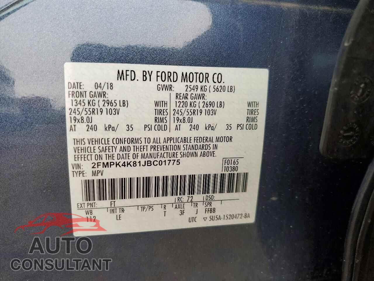 FORD EDGE 2018 - 2FMPK4K81JBC01775