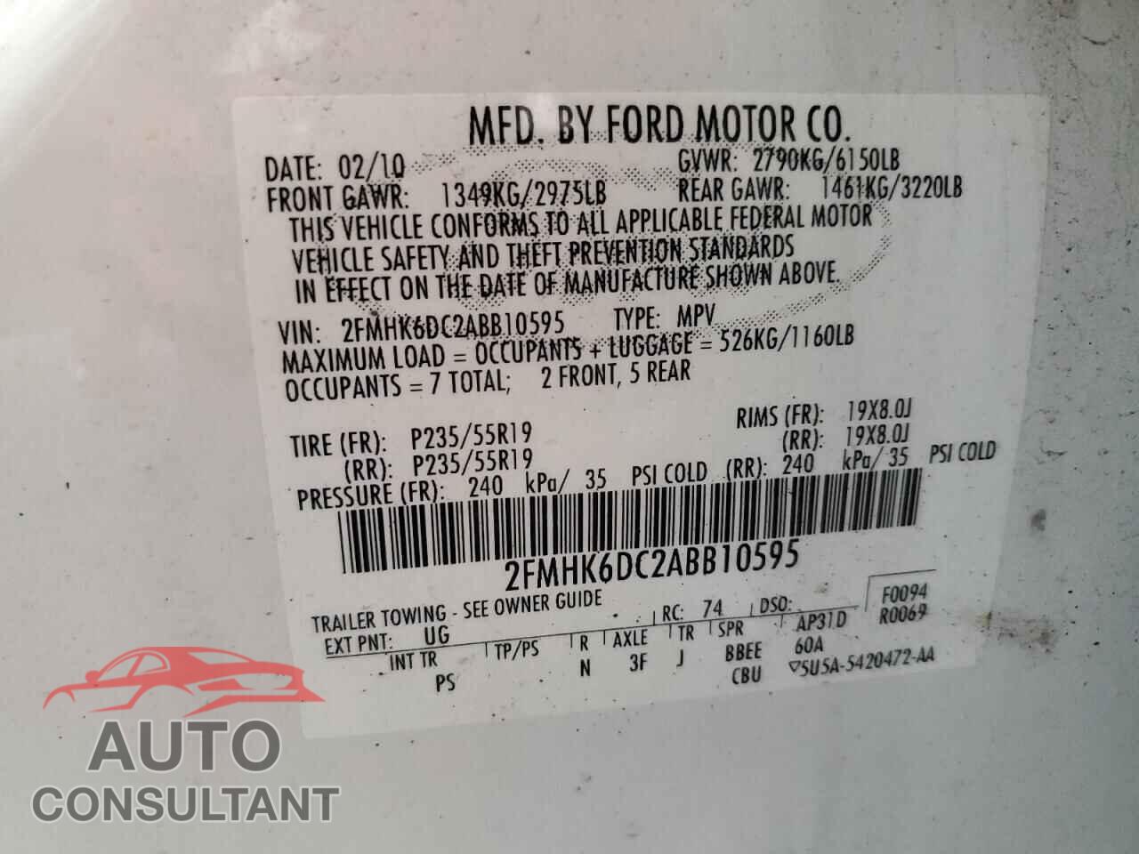 FORD FLEX 2010 - 2FMHK6DC2ABB10595