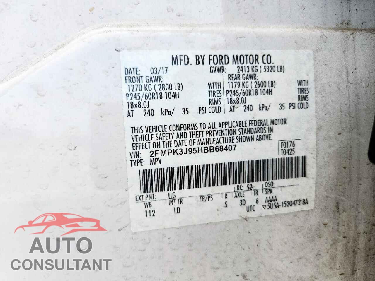FORD EDGE 2017 - 2FMPK3J95HBB68407