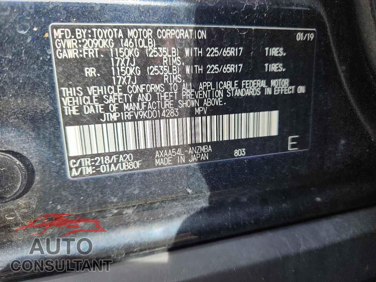 TOYOTA RAV4 2019 - JTMP1RFV9KD014283
