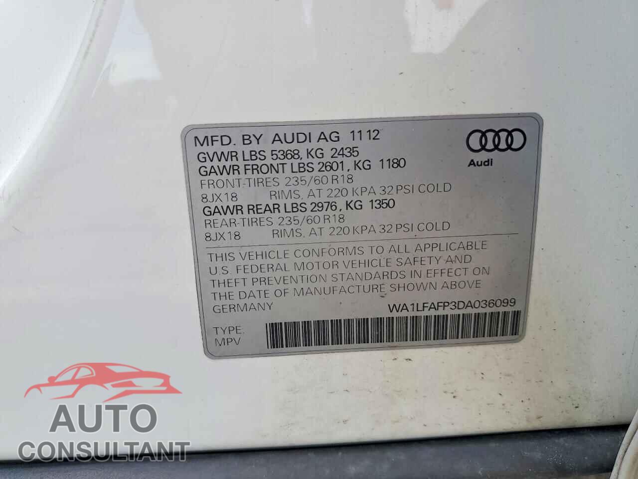 AUDI Q5 2013 - WA1LFAFP3DA036099