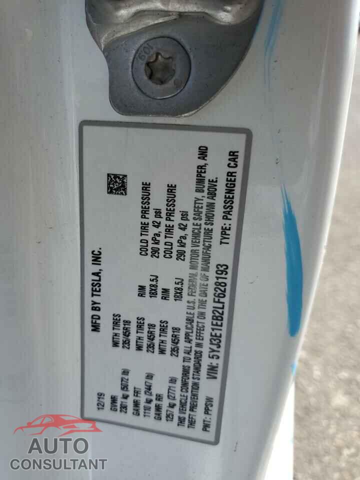 TESLA MODEL 3 2020 - 5YJ3E1EB2LF628193