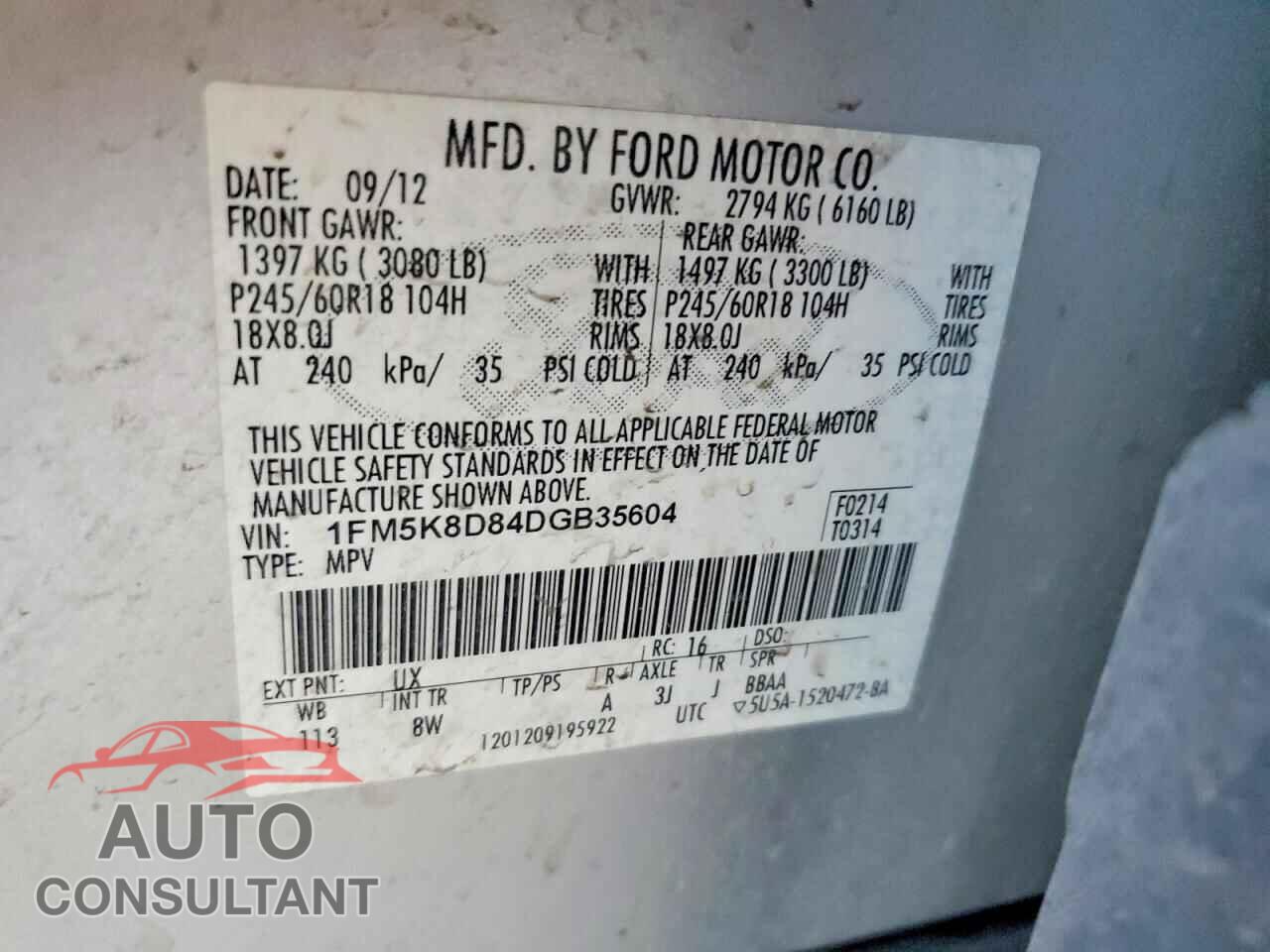 FORD EXPLORER 2013 - 1FM5K8D84DGB35604