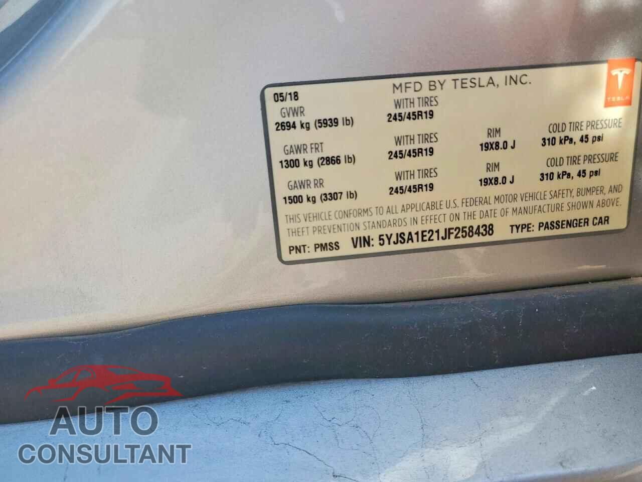TESLA MODEL S 2018 - 5YJSA1E21JF258438