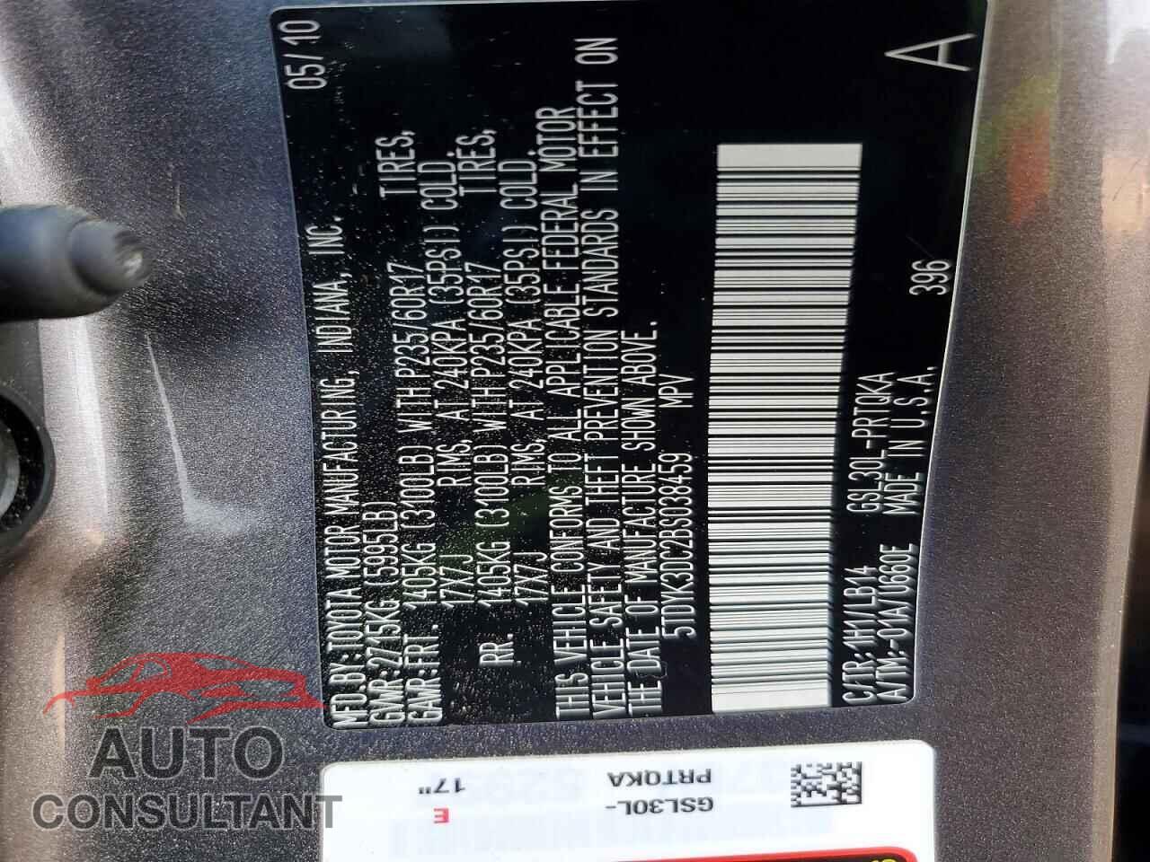 TOYOTA SIENNA 2011 - 5TDYK3DC2BS038459