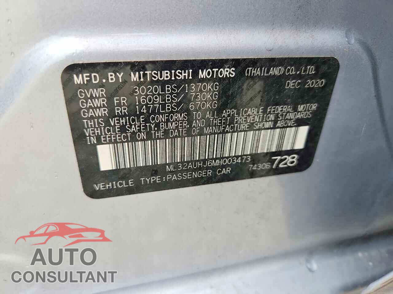MITSUBISHI MIRAGE 2021 - ML32AUHJ6MH003473