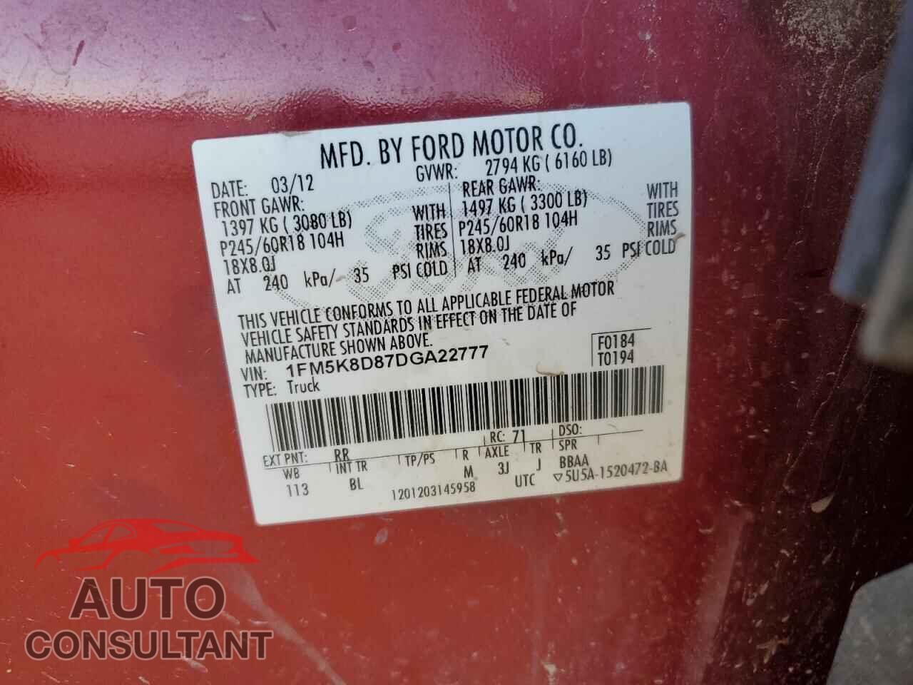 FORD EXPLORER 2013 - 1FM5K8D87DGA22777