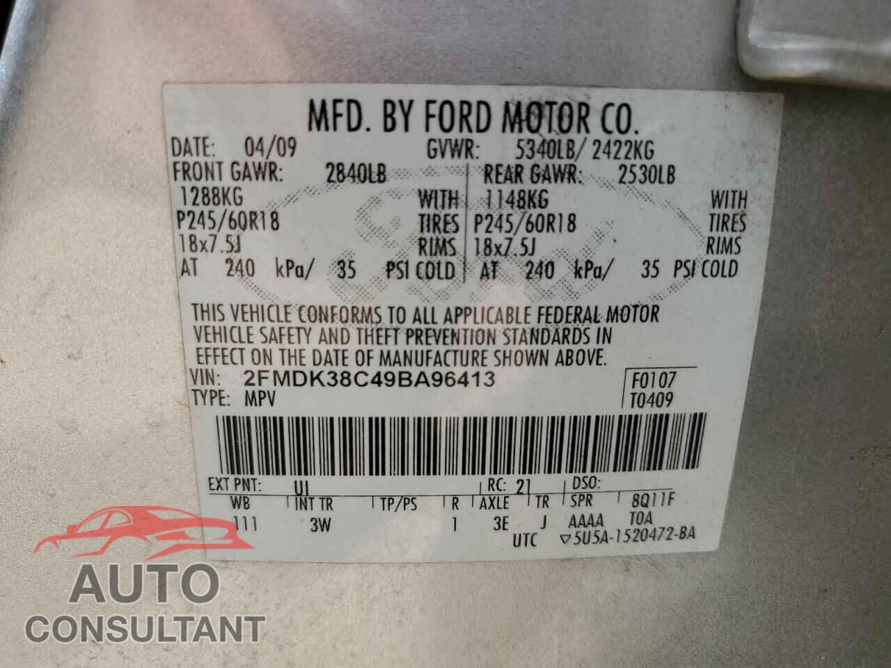 FORD EDGE 2009 - 2FMDK38C49BA96413
