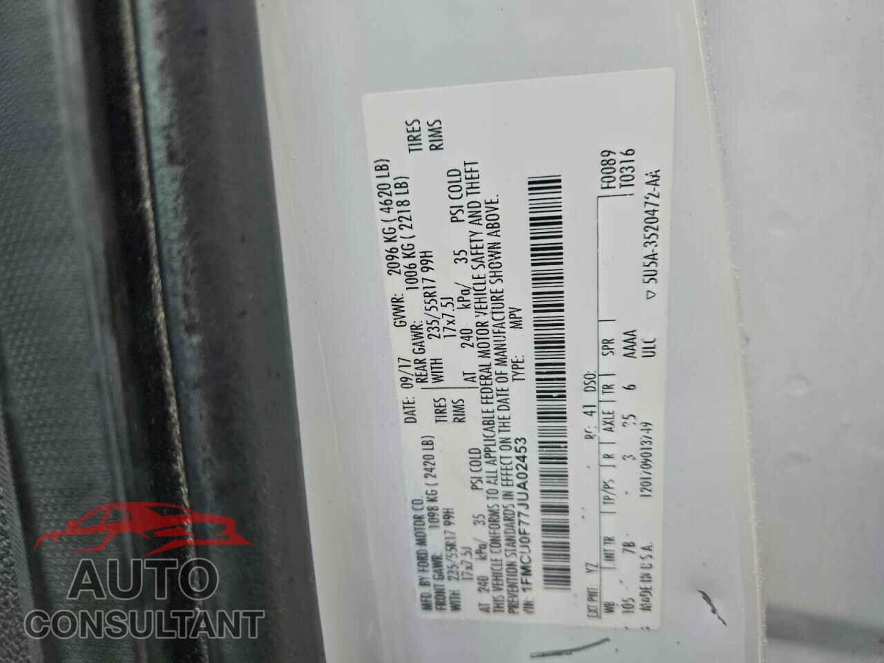 FORD ESCAPE 2018 - 1FMCU0F77JUA02453