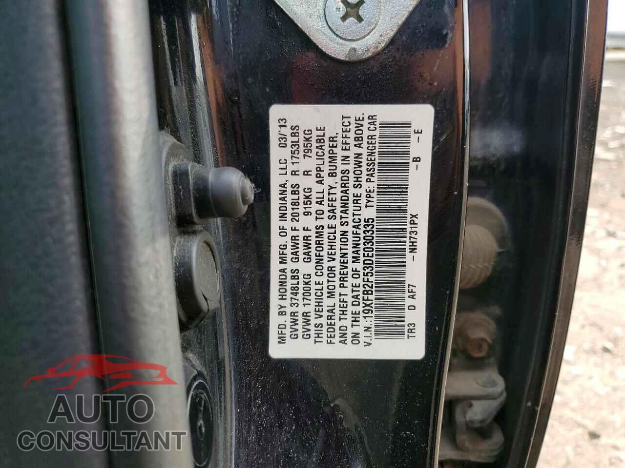 HONDA CIVIC 2013 - 19XFB2F53DE030335