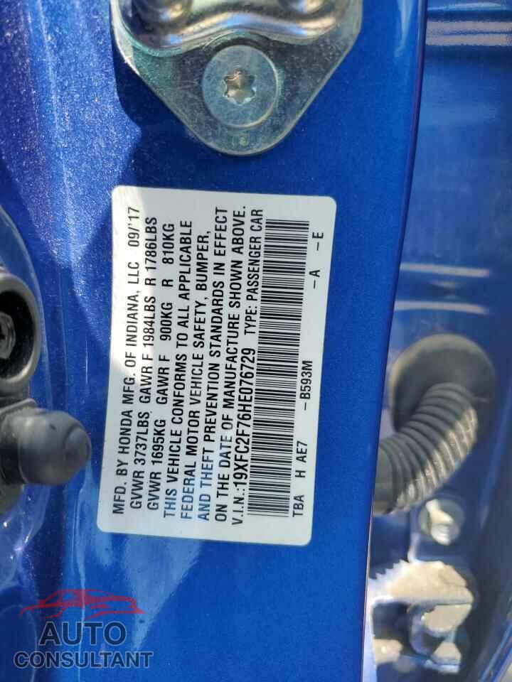 HONDA CIVIC 2017 - 19XFC2F76HE076729