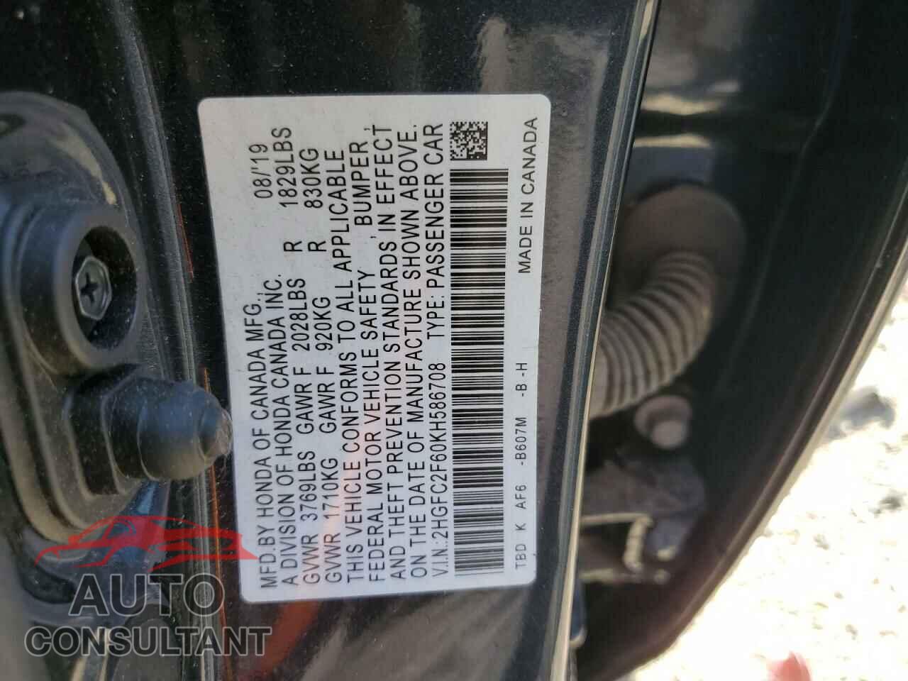 HONDA CIVIC 2019 - 2HGFC2F60KH586708
