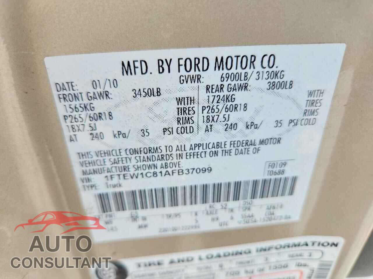 FORD F-150 2010 - 1FTEW1C81AFB37099