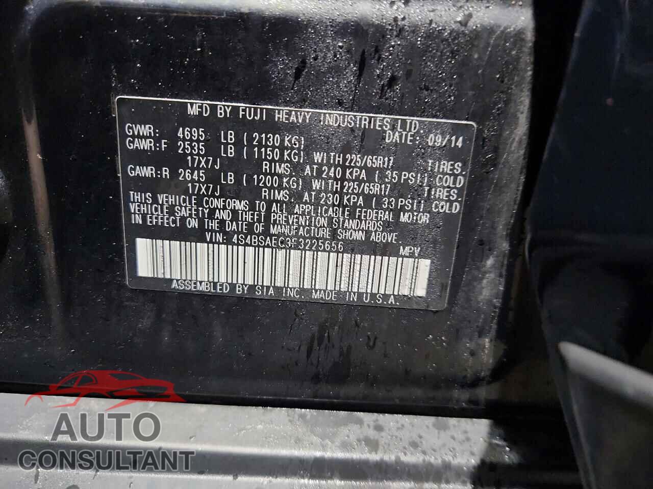 SUBARU OUTBACK 2015 - 4S4BSAEC3F3225656