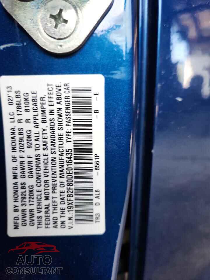 HONDA CIVIC 2013 - 19XFB2F80DE016435