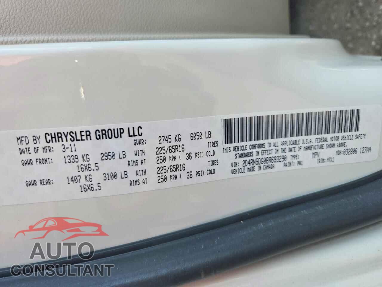 DODGE CARAVAN 2011 - 2D4RN5DG0BR693290