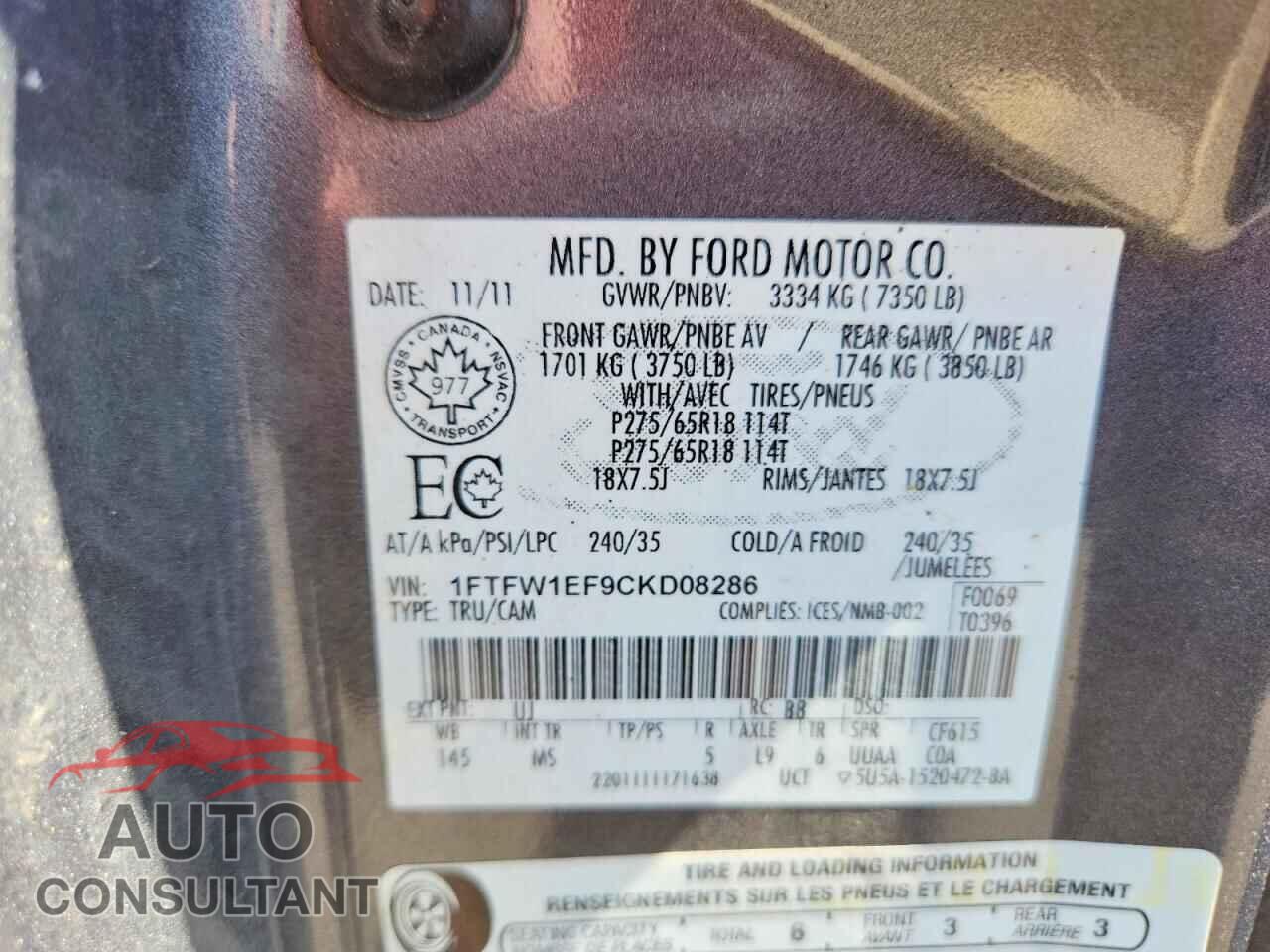 FORD F150 2012 - 1FTFW1EF9CKD08286