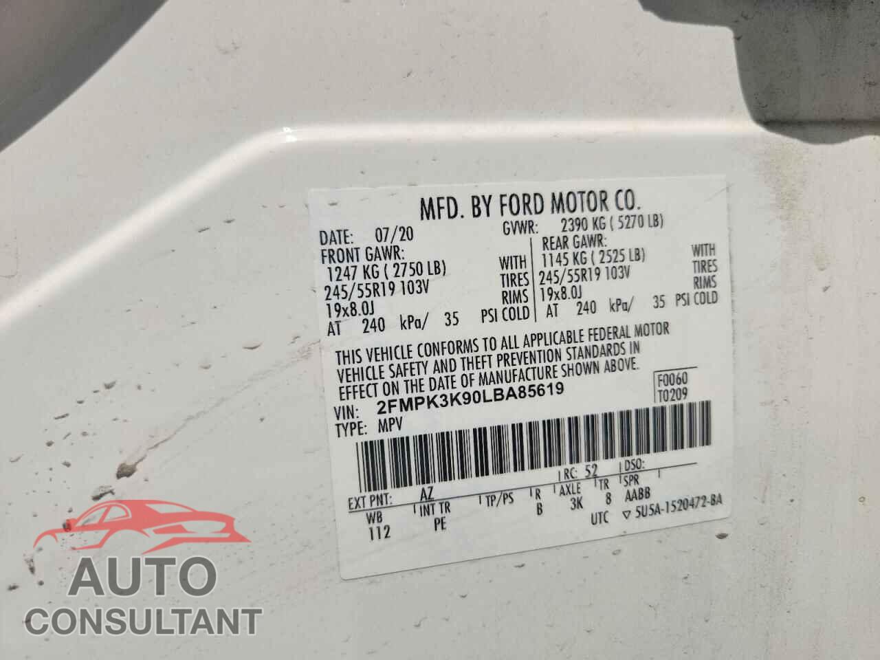 FORD EDGE 2020 - 2FMPK3K90LBA85619