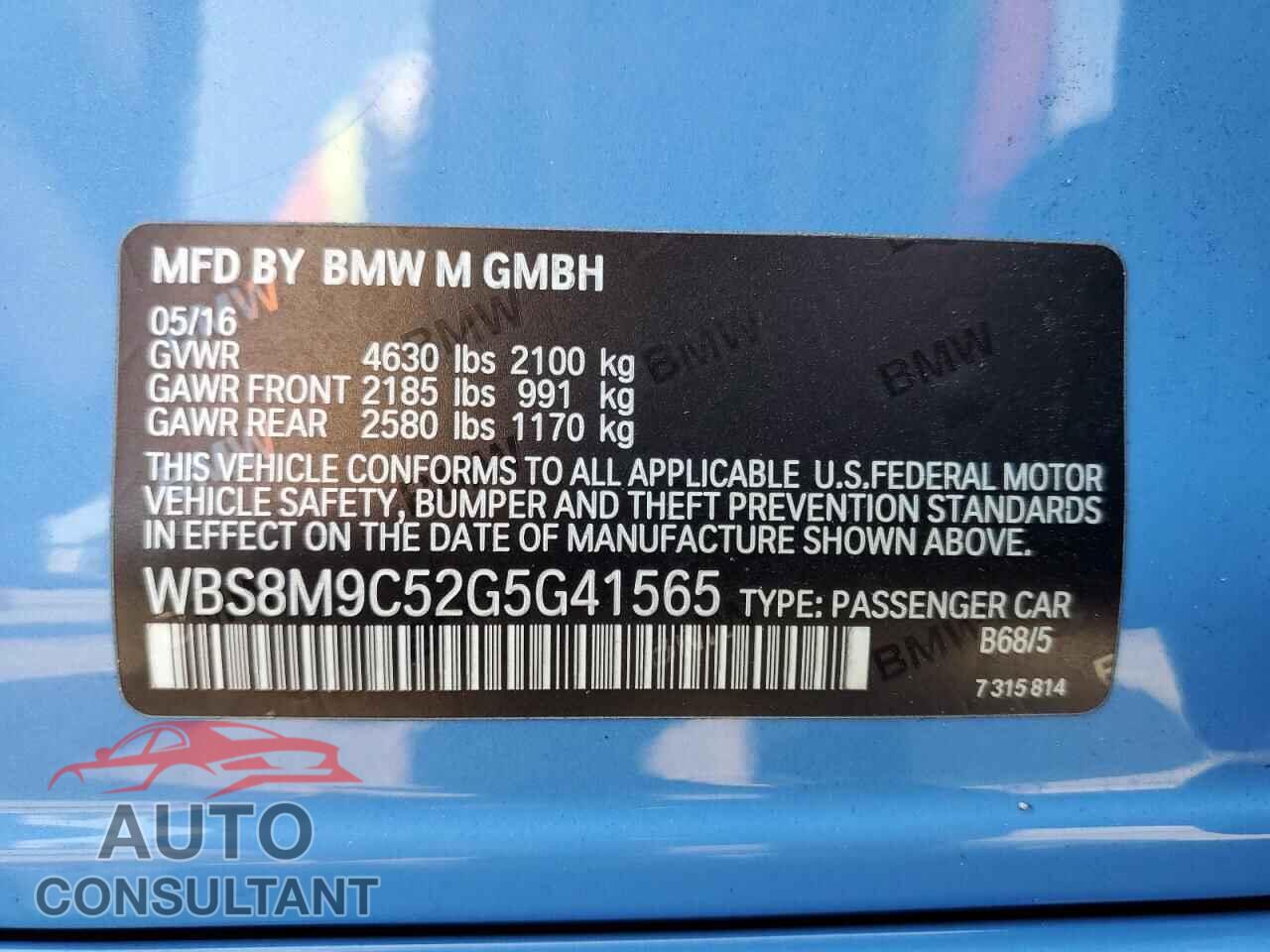 BMW M3 2016 - WBS8M9C52G5G41565