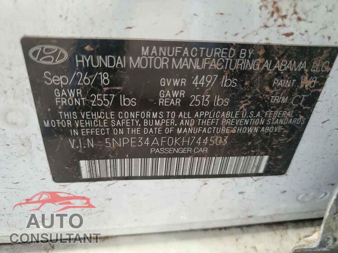 HYUNDAI SONATA 2019 - 5NPE34AF0KH744503