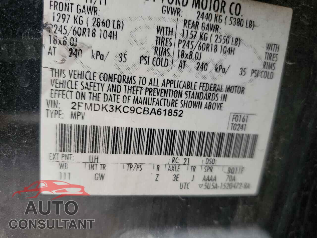 FORD EDGE 2012 - 2FMDK3KC9CBA61852