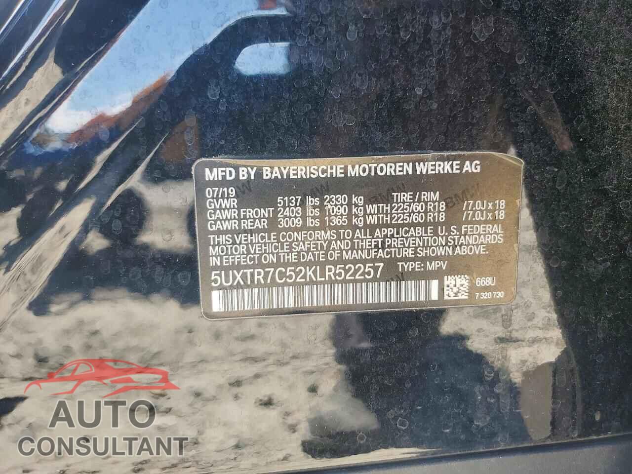 BMW X3 2019 - 5UXTR7C52KLR52257