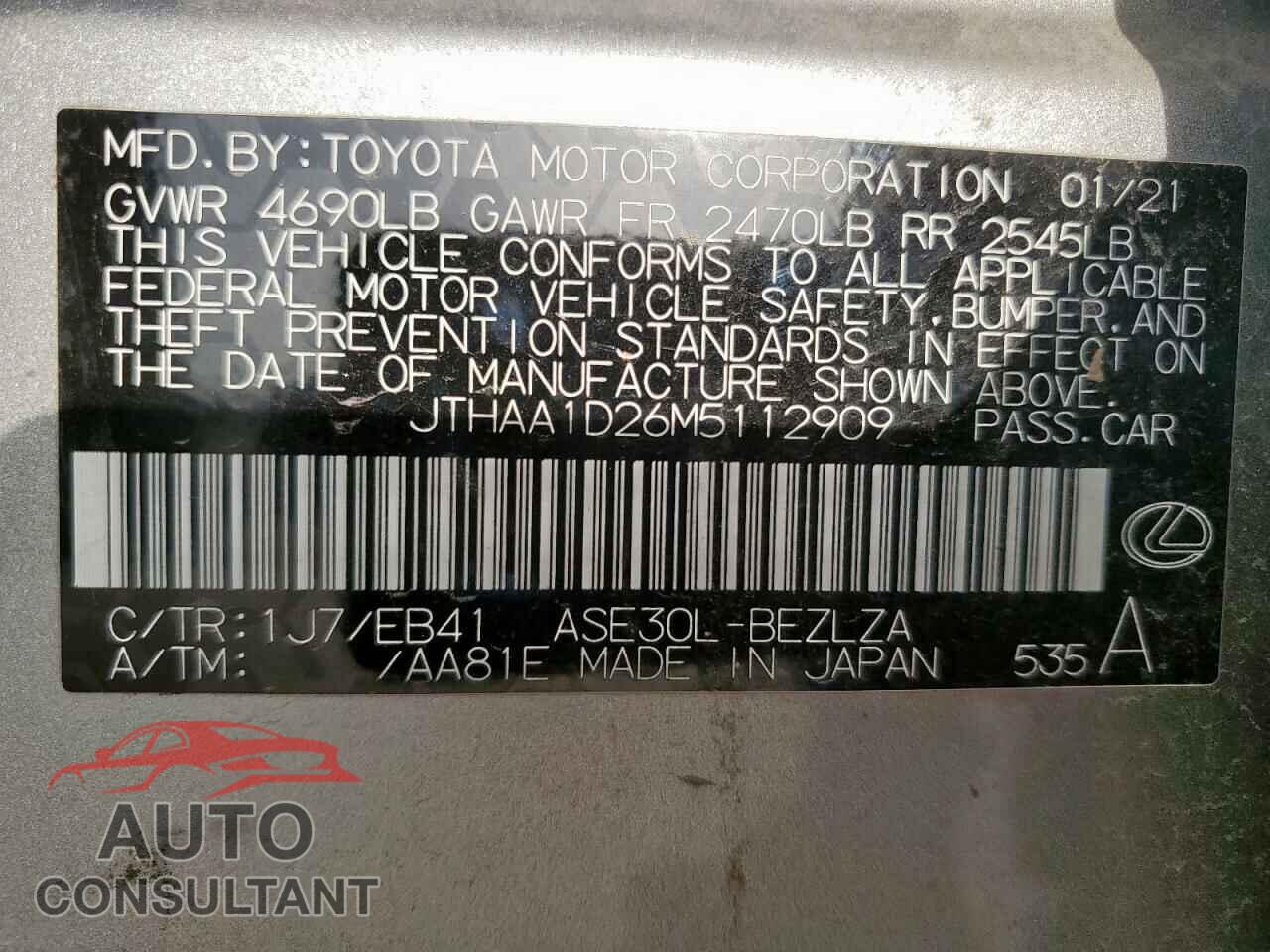 LEXUS IS 2021 - JTHAA1D26M5112909