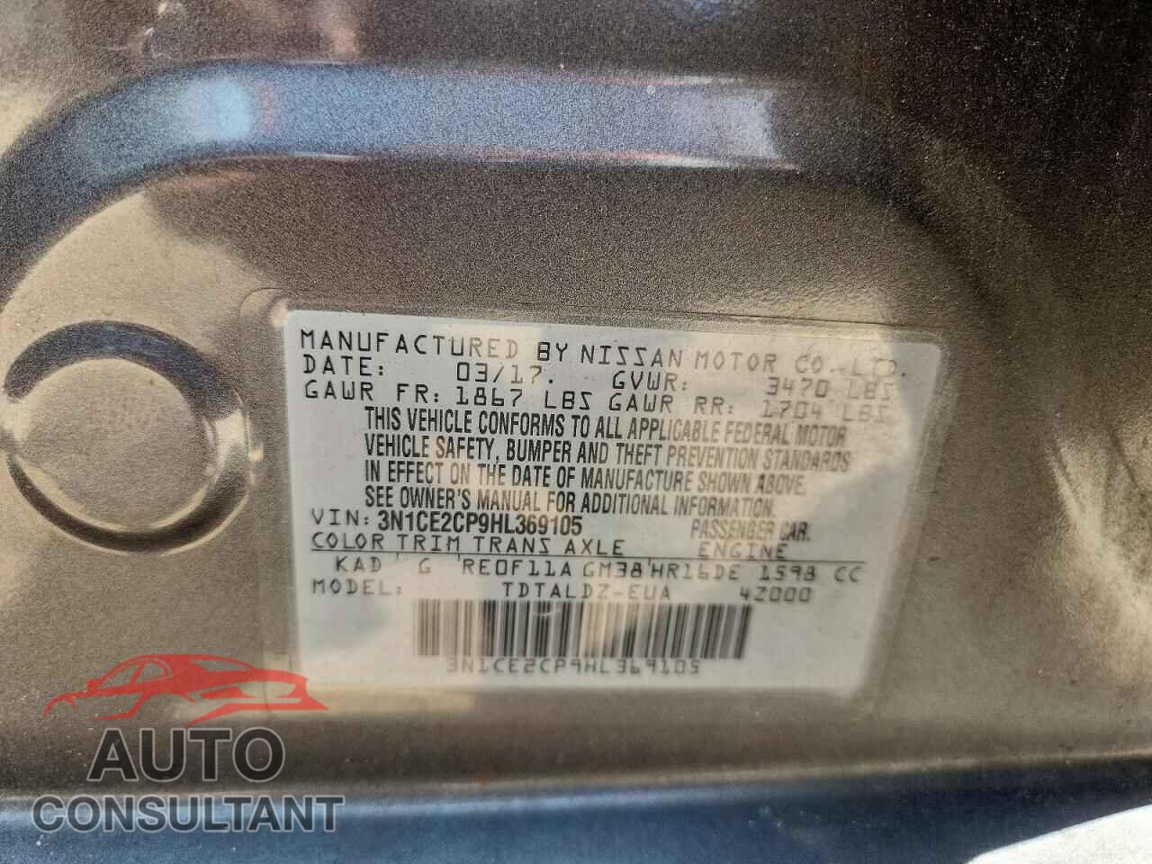 NISSAN VERSA 2017 - 3N1CE2CP9HL369105