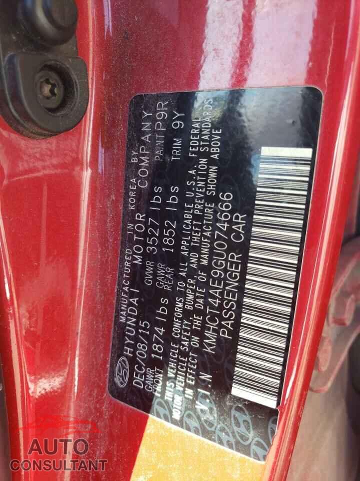 HYUNDAI ACCENT 2016 - KMHCT4AE9GU074666